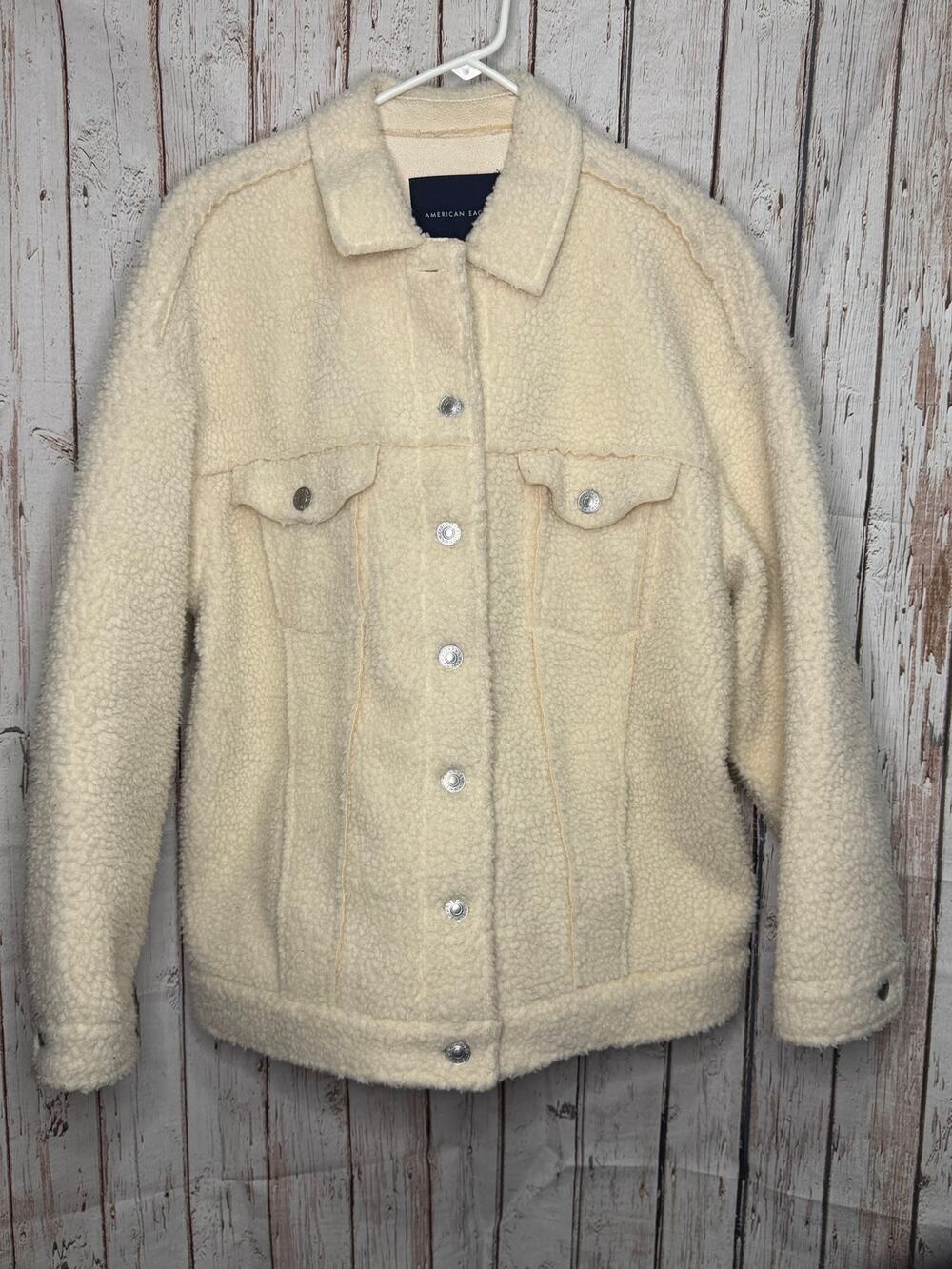 American Eagle Cream Boucle Sherpa Trucker Jacket Shacket Size L